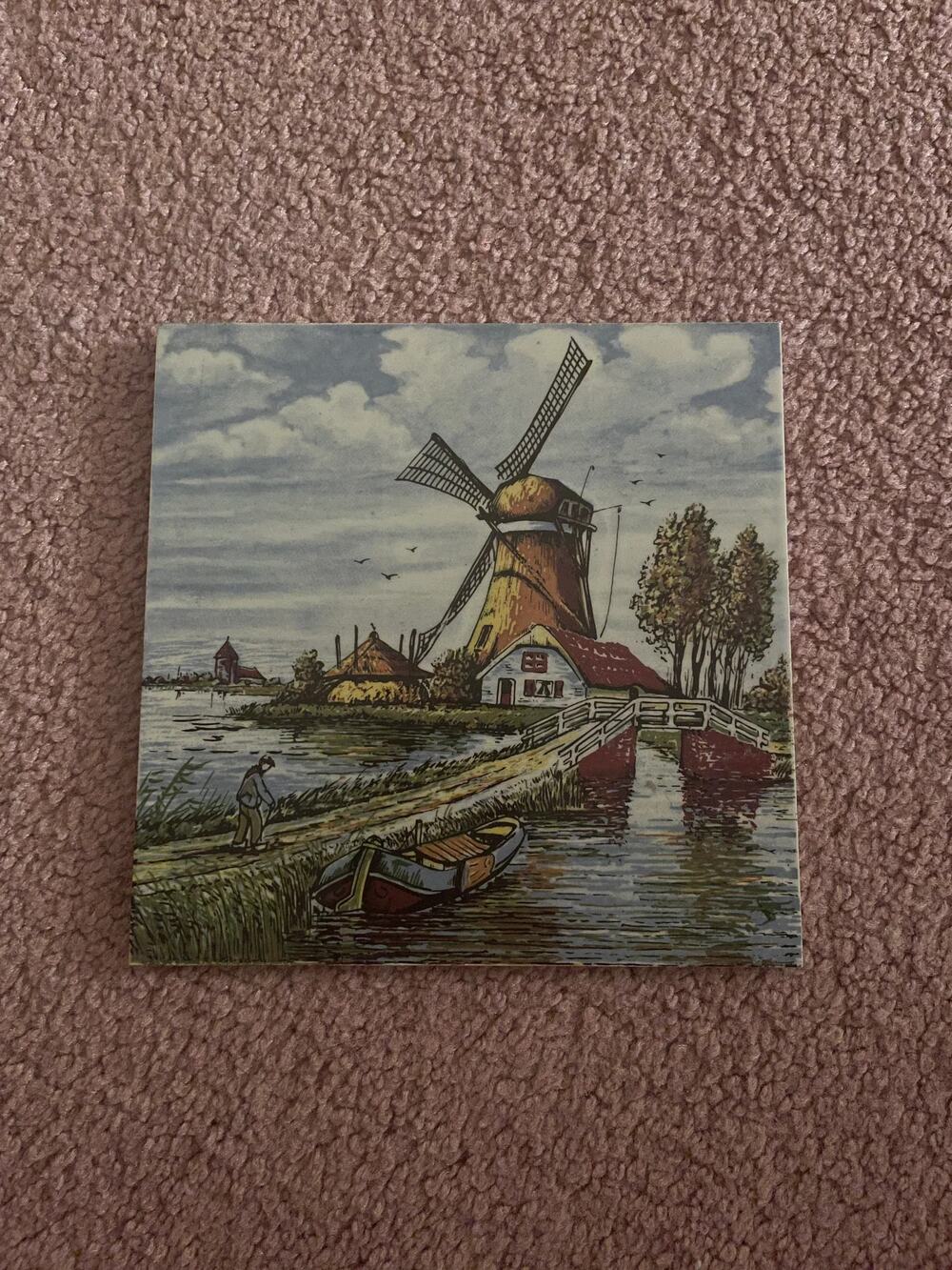 Hand-Painted Holland Ceramic Tile Green Dutch Souvenir Decor